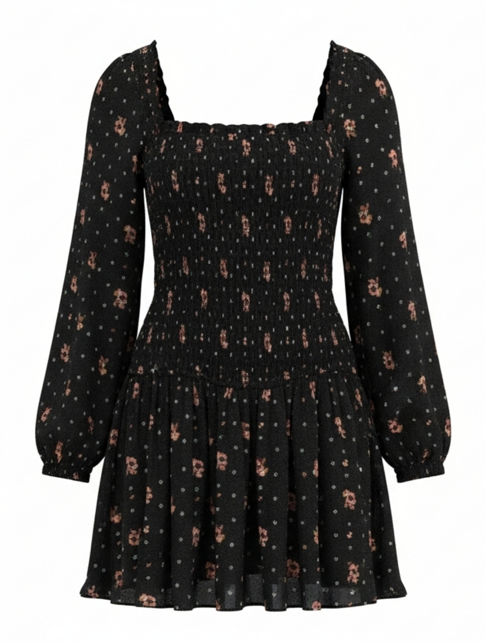 Free People Two Faces Print Mini Dress Smocked Bodice Size Small